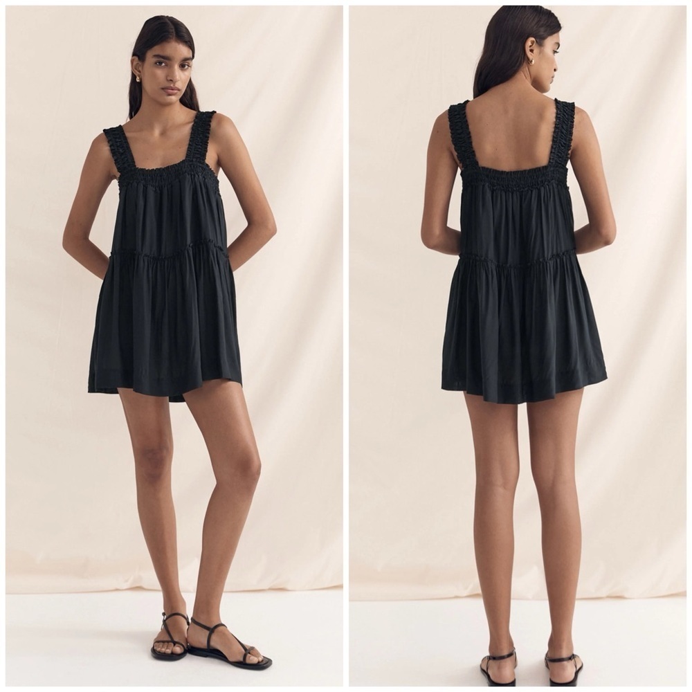 Peony Swimwear Silk Blend Del Mar Gathered Minidress in Black